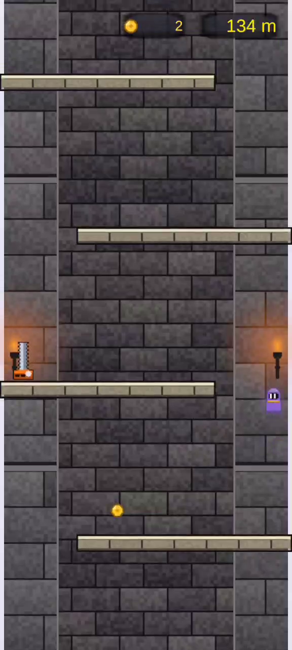 Screenshot: a 134 m run with the score HUD